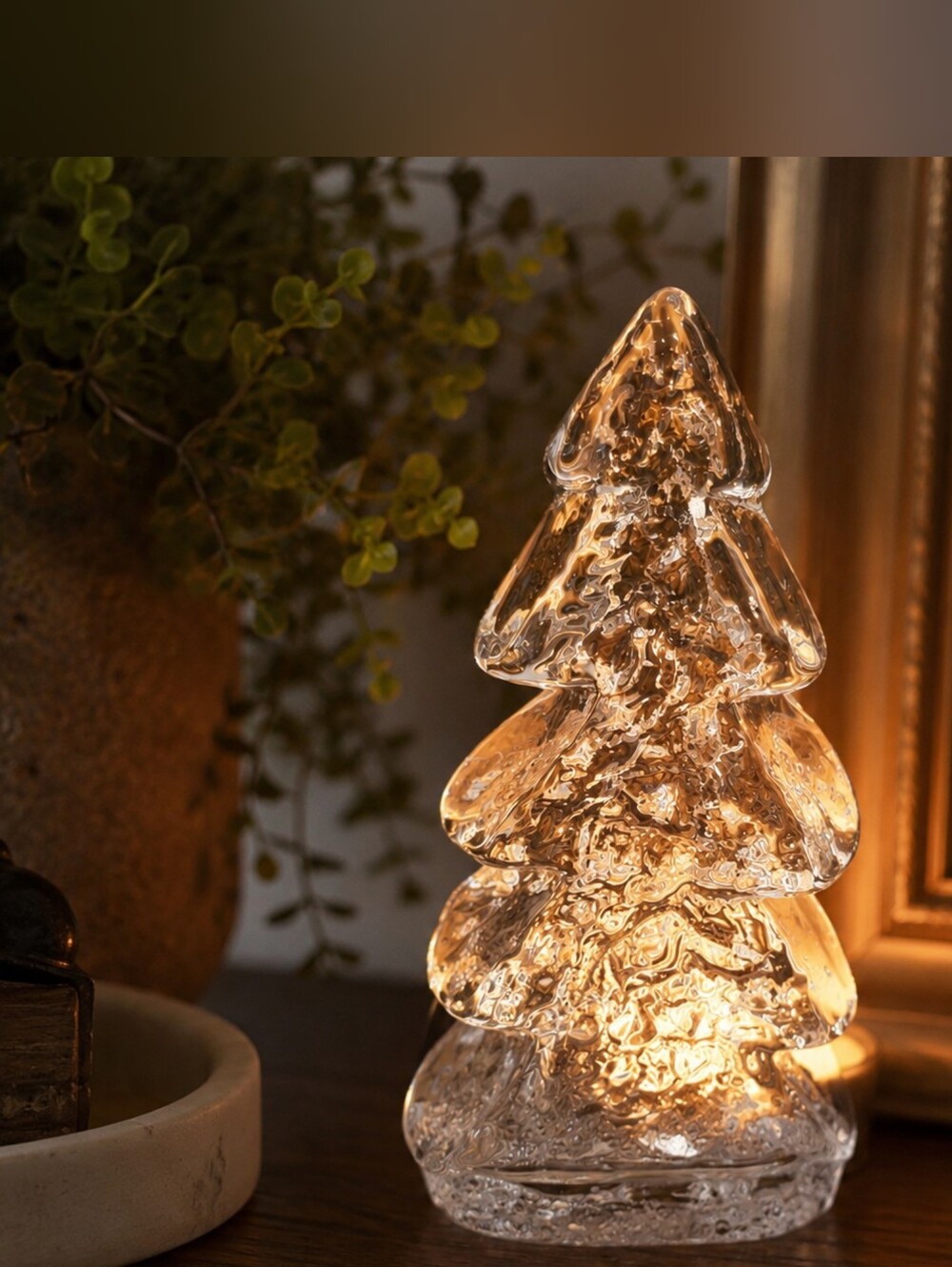 JEMA Glasbruk Sweden Clear Ice Glass Christmas Tree Tealight Holder